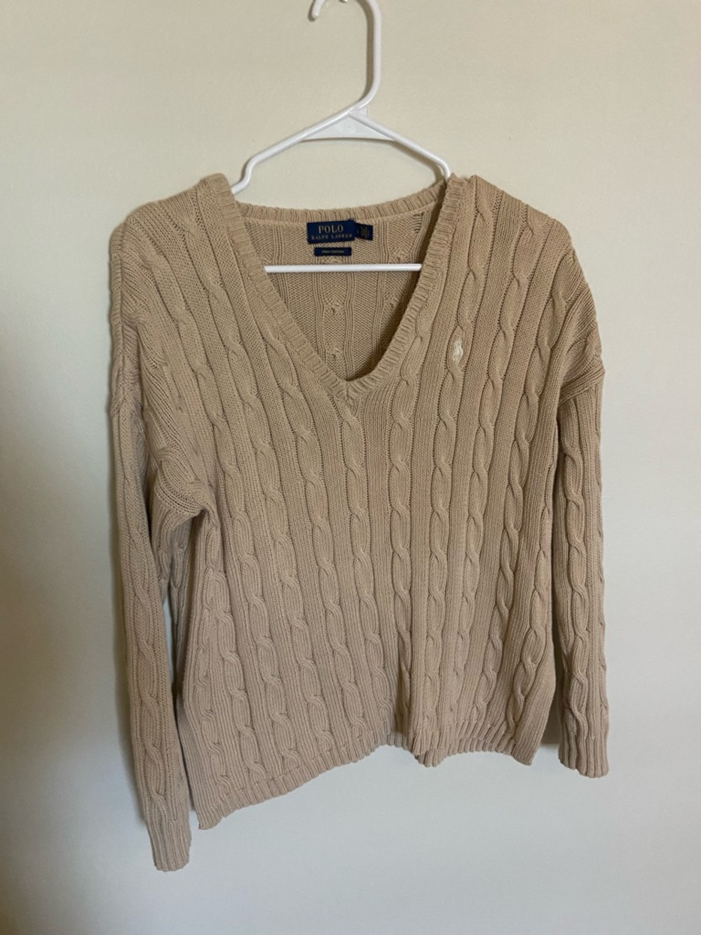 Ralph Lauren Women's Cable-Knit V-Neck Sweater - Beige/Tan